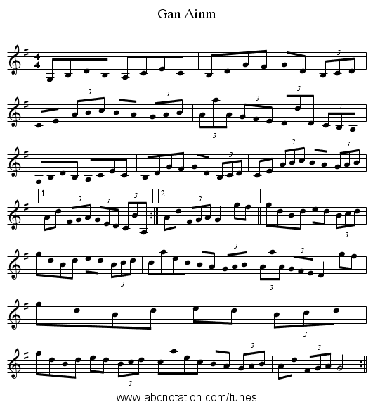 Gan Ainm - staff notation