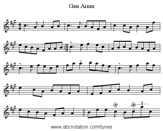 Gan Ainm - staff notation