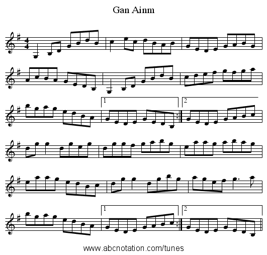 Gan Ainm - staff notation