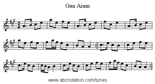 Gan Ainm - staff notation