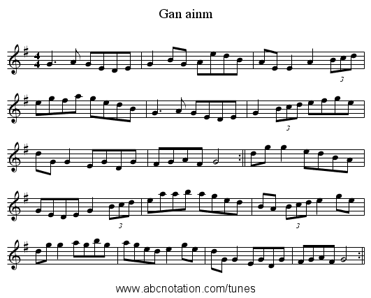 Gan ainm - staff notation