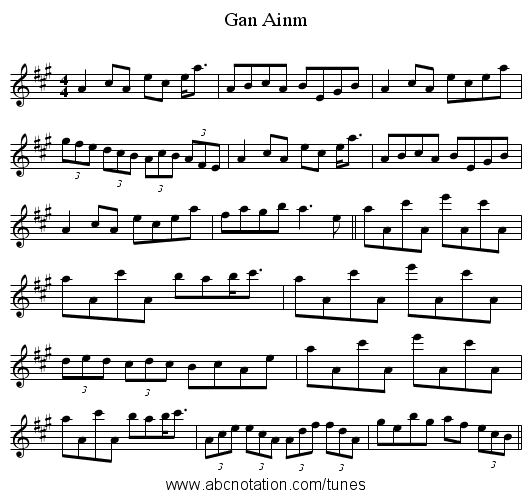 Gan Ainm - staff notation