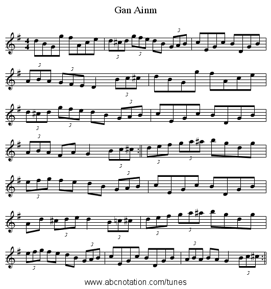 Gan Ainm - staff notation