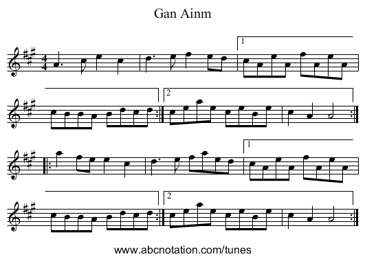 Gan Ainm - staff notation