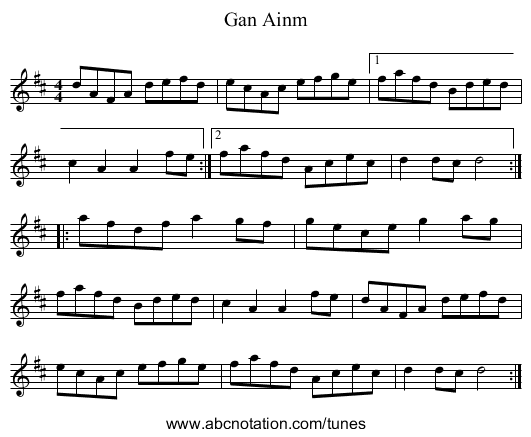 Gan Ainm - staff notation