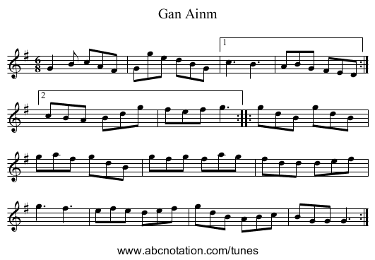 Gan Ainm - staff notation