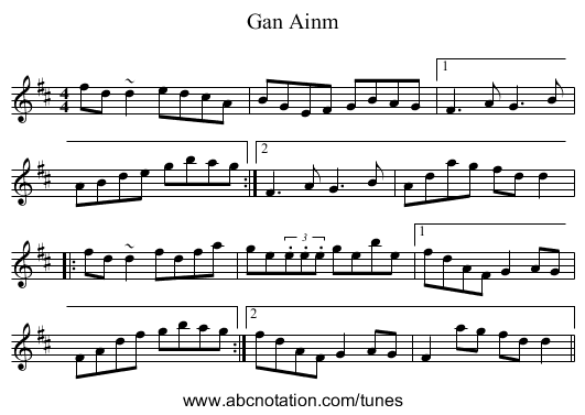 Gan Ainm - staff notation