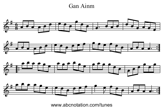 Gan Ainm - staff notation