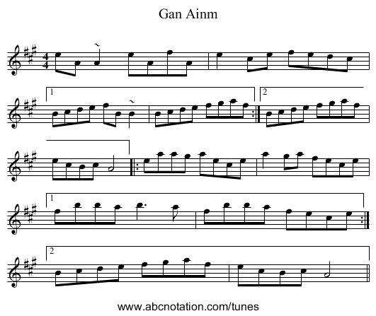 Gan Ainm - staff notation
