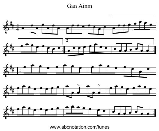 Gan Ainm - staff notation