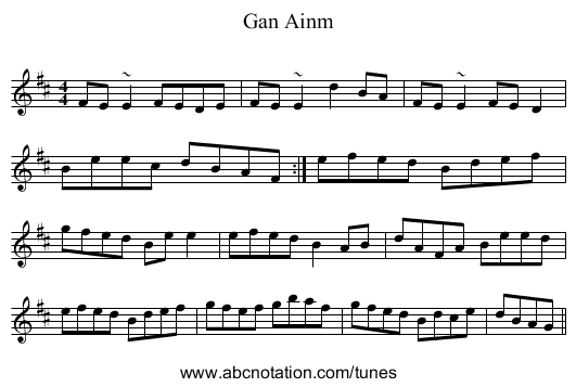 Gan Ainm - staff notation