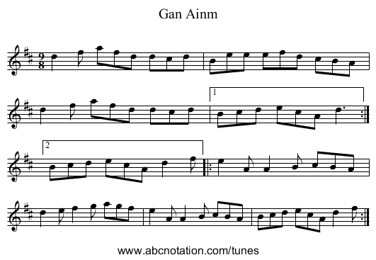 Gan Ainm - staff notation