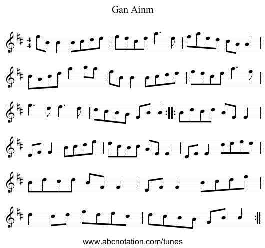 Gan Ainm - staff notation