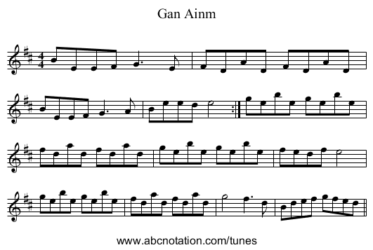 Gan Ainm - staff notation