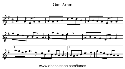 Gan Ainm - staff notation