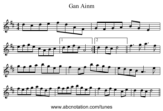Gan Ainm - staff notation