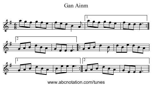 Gan Ainm - staff notation