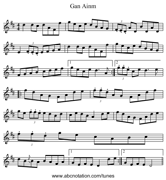 Gan Ainm - staff notation