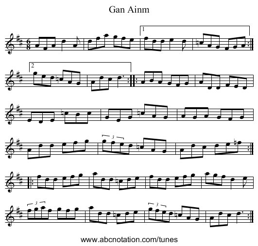 Gan Ainm - staff notation