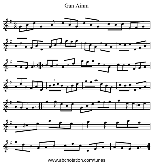 Gan Ainm - staff notation