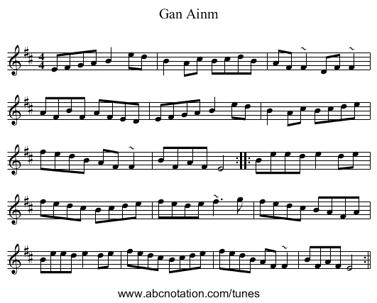 Gan Ainm - staff notation