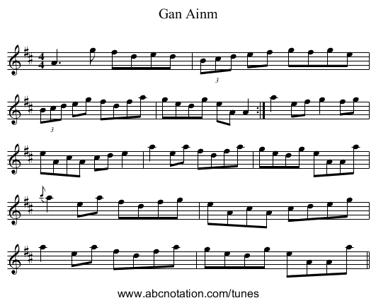 Gan Ainm - staff notation