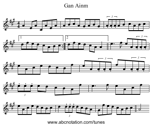 Gan Ainm - staff notation