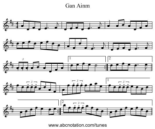 Gan Ainm - staff notation