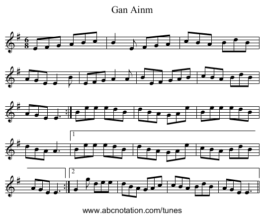 Gan Ainm - staff notation