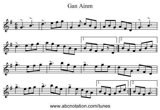 Gan Ainm - staff notation