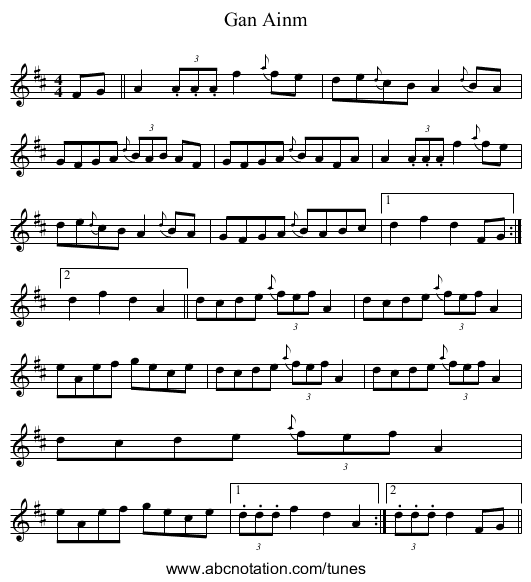 Gan Ainm - staff notation