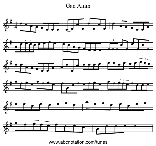 Gan Ainm - staff notation