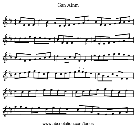 Gan Ainm - staff notation