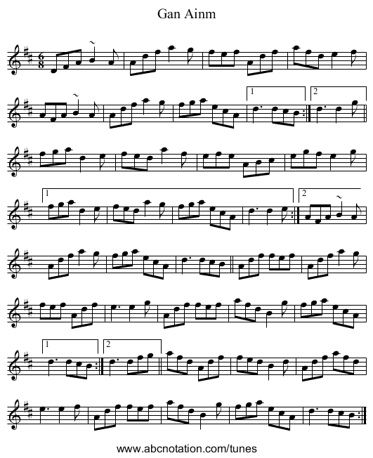 Gan Ainm - staff notation