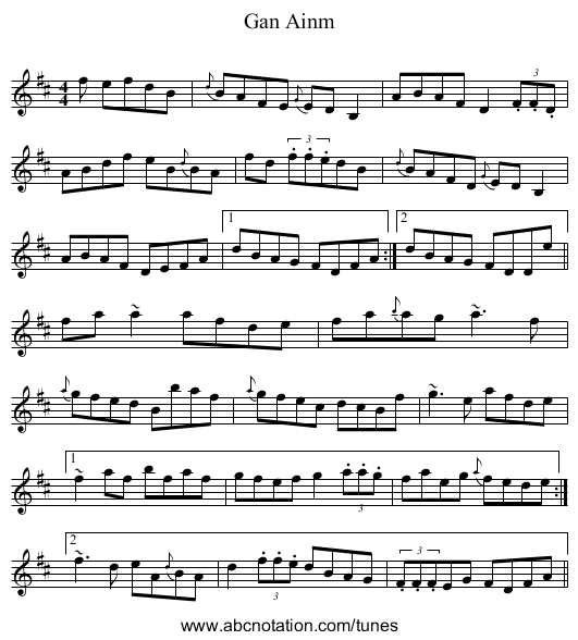 Gan Ainm - staff notation