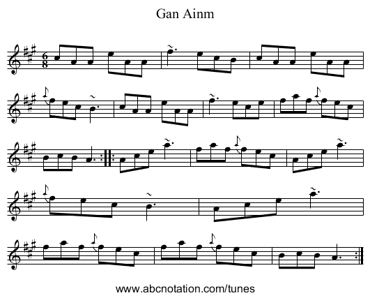 Gan Ainm - staff notation