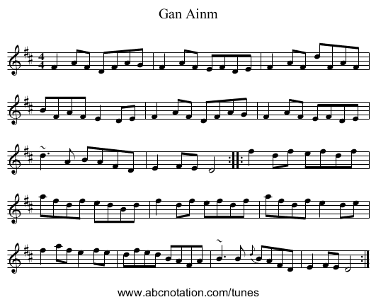 Gan Ainm - staff notation