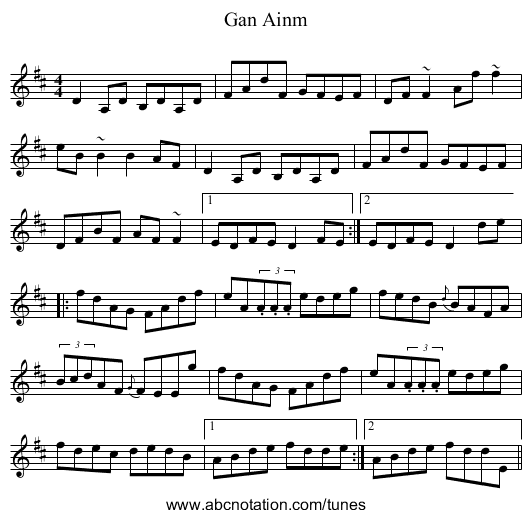 Gan Ainm - staff notation