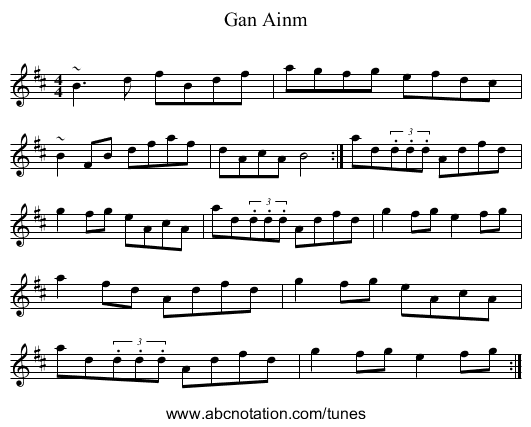 Gan Ainm - staff notation