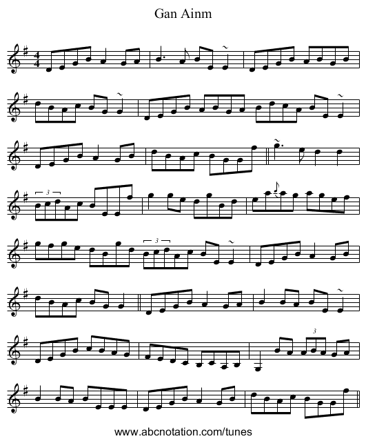 Gan Ainm - staff notation