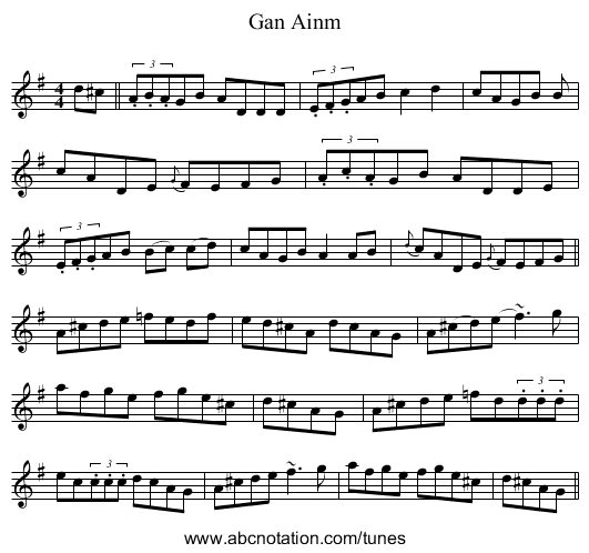Gan Ainm - staff notation