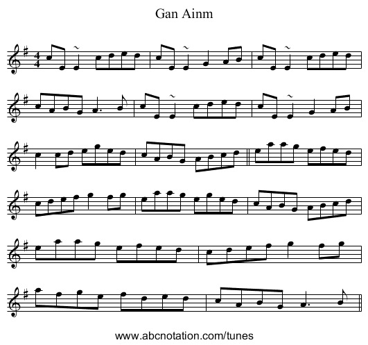 Gan Ainm - staff notation