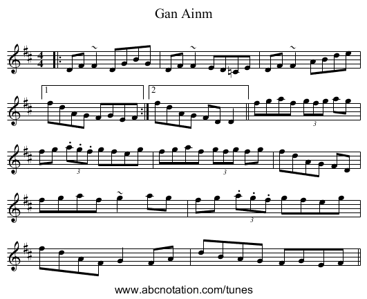 Gan Ainm - staff notation