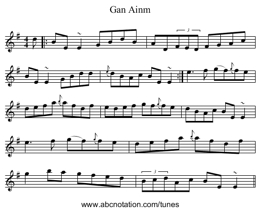 Gan Ainm - staff notation