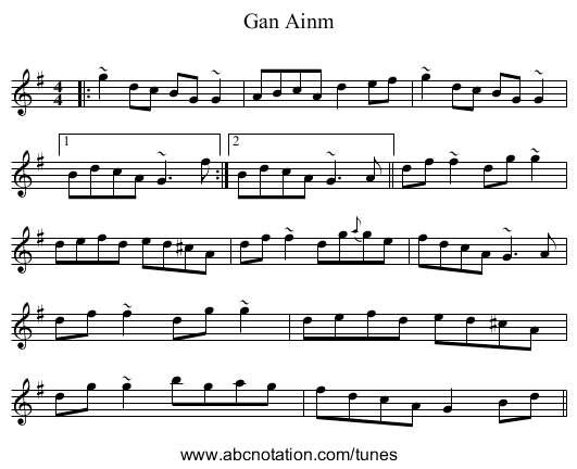 Gan Ainm - staff notation