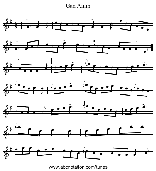 Gan Ainm - staff notation