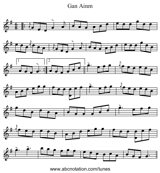 Gan Ainm - staff notation