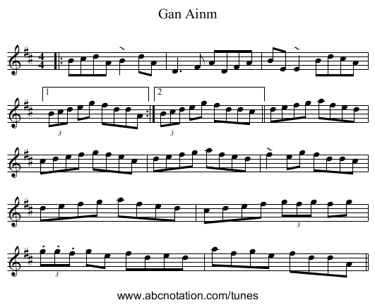 Gan Ainm - staff notation