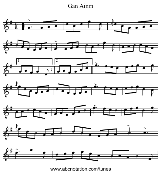Gan Ainm - staff notation