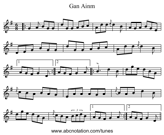 Gan Ainm - staff notation